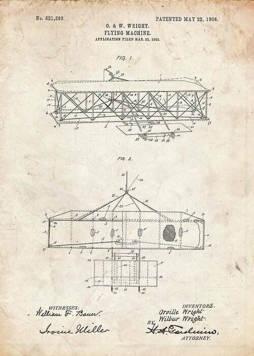 Pp1139-vintage Parchment Wright Brother's Aeroplane Patent Greeting Card featuring the digital art Pp1139-vintage Parchment Wright Brother's Aeroplane Patent by Cole Borders