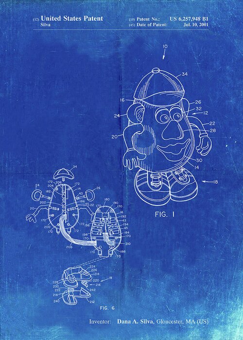 Pp123- Faded Blueprint Mr. Potato Head Patent Poster Greeting Card featuring the digital art Pp123- Faded Blueprint Mr. Potato Head Patent Poster by Cole Borders