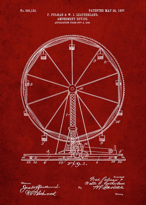 Pp167- Burgundy Ferris Wheel Poster Greeting Card featuring the digital art Pp167- Burgundy Ferris Wheel Poster by Cole Borders