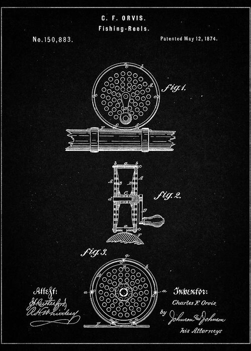 Pp225-vintage Black Orvis 1874 Fly Fishing Reel Patent Poster