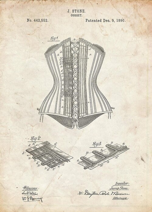 Pp259-vintage Parchment Corset Patent Poster Greeting Card featuring the digital art Pp259-vintage Parchment Corset Patent Poster by Cole Borders