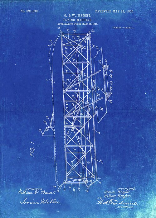 Pp288-faded Blueprint Wright Brothers Flying Machine Patent Poster Greeting Card featuring the digital art Pp288-faded Blueprint Wright Brothers Flying Machine Patent Poster by Cole Borders