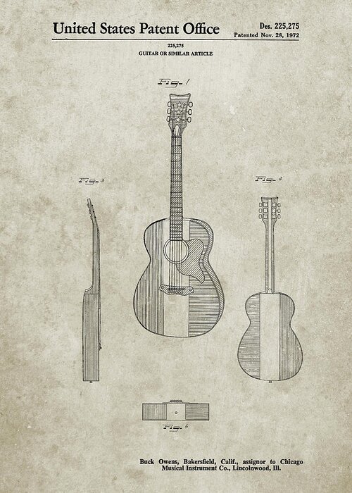 Pp306-sandstone Buck Owens American Guitar Patent Poster Greeting Card featuring the digital art Pp306-sandstone Buck Owens American Guitar Patent Poster by Cole Borders