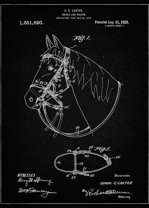 Pp338-vintage Black Bridle And Halter Patent Poster Greeting Card featuring the digital art Pp338-vintage Black Bridle And Halter Patent Poster by Cole Borders