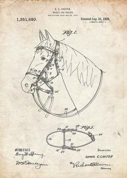 Pp338-vintage Parchment Bridle And Halter Patent Poster Greeting Card featuring the digital art Pp338-vintage Parchment Bridle And Halter Patent Poster by Cole Borders