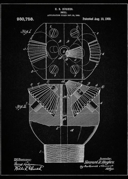 Pp410-vintage Black Howard Hughes Oil Drill Patent Poster Greeting Card featuring the digital art Pp410-vintage Black Howard Hughes Oil Drill Patent Poster by Cole Borders