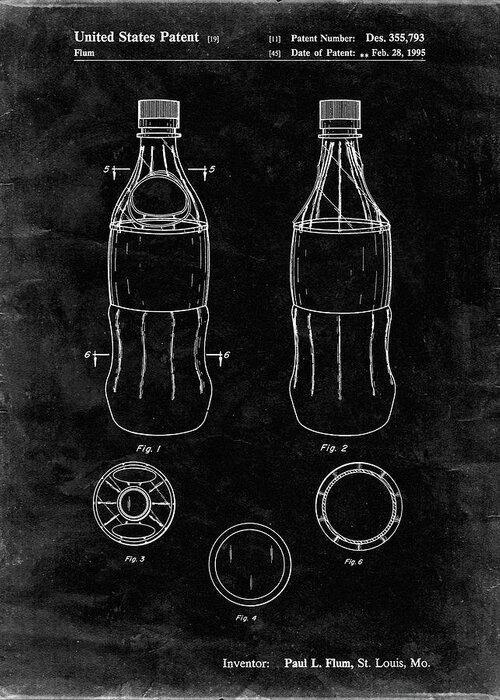 Pp432-black Grunge Coke Bottle Display Cooler Patent Poster
 Greeting Card featuring the digital art Pp432-black Grunge Coke Bottle Display Cooler Patent Poster by Cole Borders