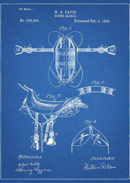 Pp444-blueprint Horse Saddle Patent Poster
 Greeting Card featuring the digital art Pp444-blueprint Horse Saddle Patent Poster by Cole Borders