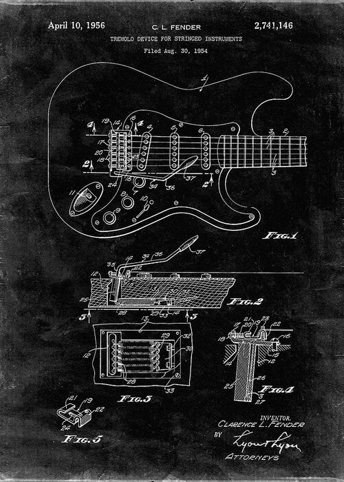 Pp46-black Grunge Fender Guitar Tremolo Poster Greeting Card featuring the digital art Pp46-black Grunge Fender Guitar Tremolo Poster by Cole Borders