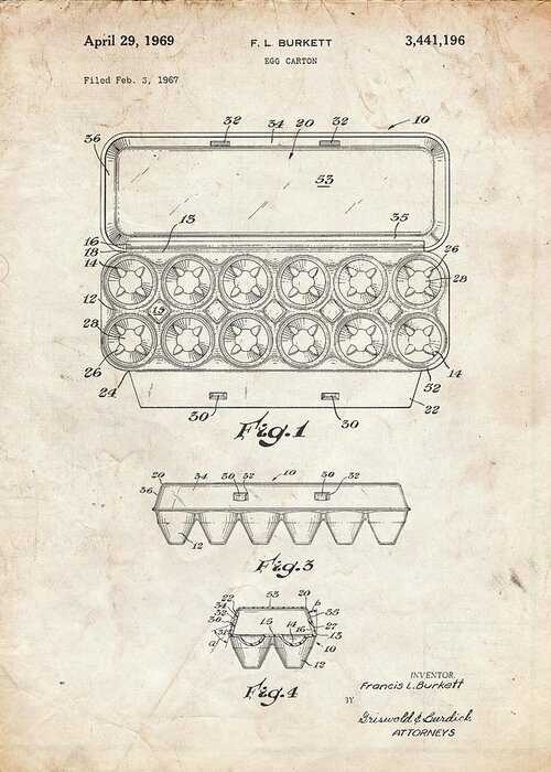 Pp480-vintage Parchment Egg Carton Patent Poster Greeting Card featuring the digital art Pp480-vintage Parchment Egg Carton Patent Poster by Cole Borders