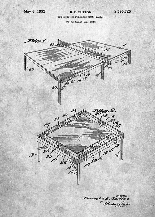 Pp629-slate Ping Pong Table Patent Poster Greeting Card featuring the digital art Pp629-slate Ping Pong Table Patent Poster by Cole Borders