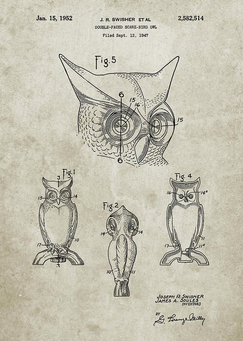 Pp647-sandstone Owl Bird Of Prey Patent Poster Greeting Card featuring the digital art Pp647-sandstone Owl Bird Of Prey Patent Poster by Cole Borders