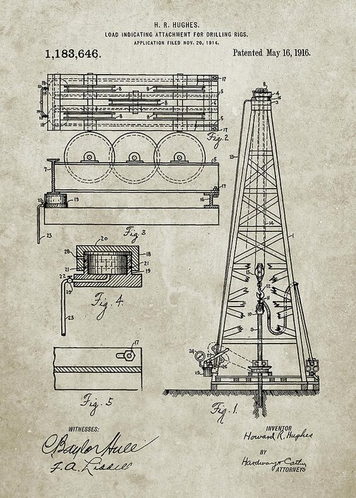 Pp66-sandstone Howard Hughes Oil Drilling Rig Patent Poster Greeting Card featuring the digital art Pp66-sandstone Howard Hughes Oil Drilling Rig Patent Poster by Cole Borders