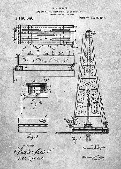 Pp66-slate Howard Hughes Oil Drilling Rig Patent Poster Greeting Card featuring the digital art Pp66-slate Howard Hughes Oil Drilling Rig Patent Poster by Cole Borders