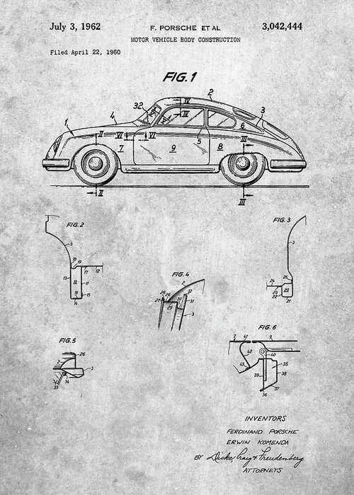 Pp698-slate 1960 Porsche 365 Patent Poster Greeting Card featuring the digital art Pp698-slate 1960 Porsche 365 Patent Poster by Cole Borders