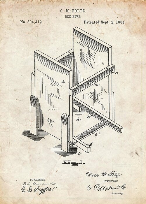 Download Pp725 Vintage Parchment Bee Hive Frames Patent Poster Greeting Card For Sale By Cole Borders