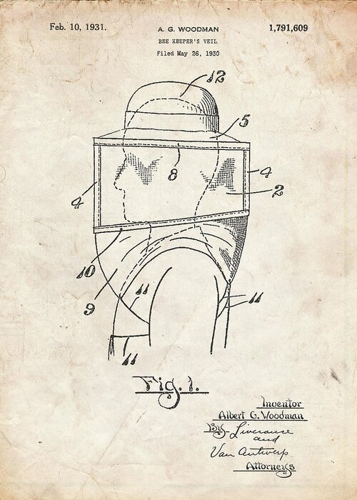 Pp726-vintage Parchment Bee Keeper Hat And Veil Patent Poster Greeting Card featuring the digital art Pp726-vintage Parchment Bee Keeper Hat And Veil Patent Poster by Cole Borders