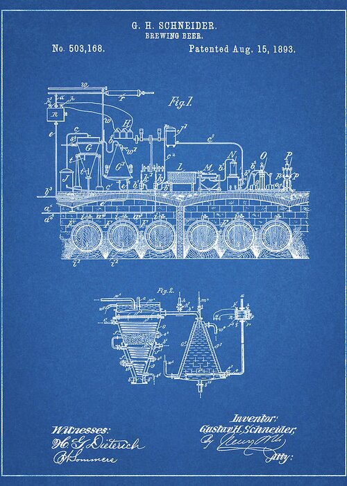 Pp728-blueprint Beer Brewing Science 1893 Patent Poster Greeting Card featuring the digital art Pp728-blueprint Beer Brewing Science 1893 Patent Poster by Cole Borders