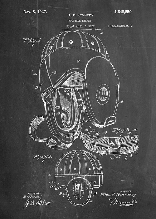 Pp73-chalkboard Football Leather Helmet 1927 Patent Poster Greeting Card featuring the digital art Pp73-chalkboard Football Leather Helmet 1927 Patent Poster by Cole Borders