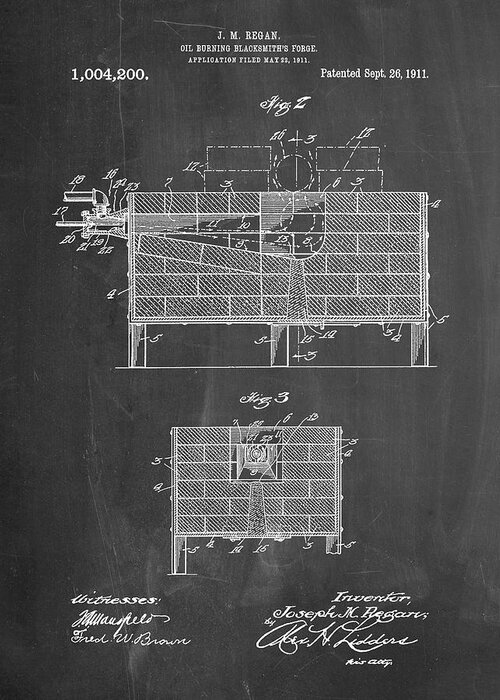 Pp742-chalkboard Blacksmith Forge Patent Poster Greeting Card featuring the digital art Pp742-chalkboard Blacksmith Forge Patent Poster by Cole Borders