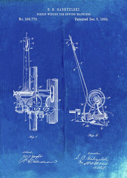 Pp747-faded Blueprint Bobbin Winder For Sewing Machines Poster Greeting Card featuring the digital art Pp747-faded Blueprint Bobbin Winder For Sewing Machines Poster by Cole Borders