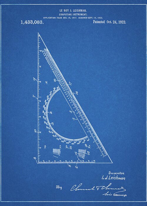 Pp786-blueprint Drafting Triangle 1922 Patent Poster Greeting Card featuring the digital art Pp786-blueprint Drafting Triangle 1922 Patent Poster by Cole Borders
