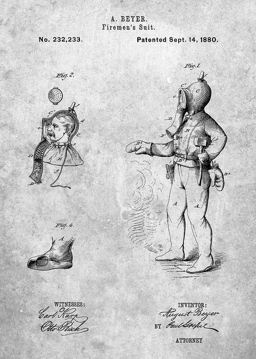 Pp811-slate Firefighter Suit 1880 Patent Poster Greeting Card featuring the digital art Pp811-slate Firefighter Suit 1880 Patent Poster by Cole Borders
