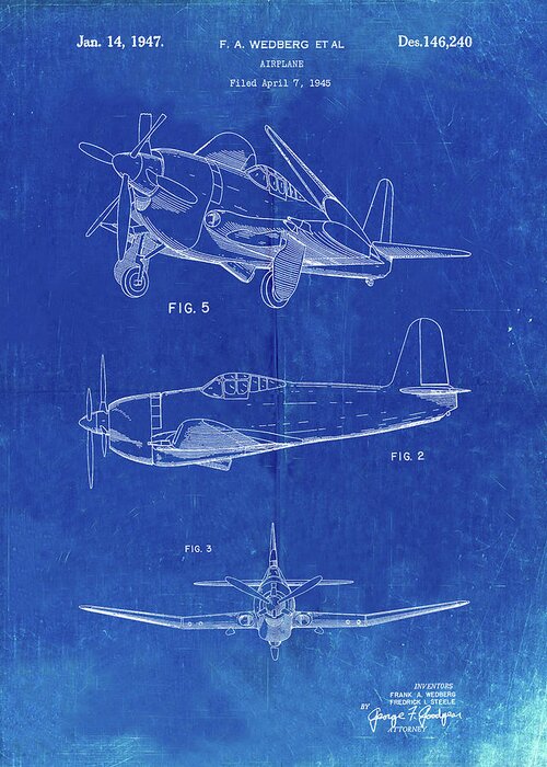 Pp82-faded Blueprint Contra Propeller Low Wing Airplane Patent Greeting Card featuring the digital art Pp82-faded Blueprint Contra Propeller Low Wing Airplane Patent by Cole Borders