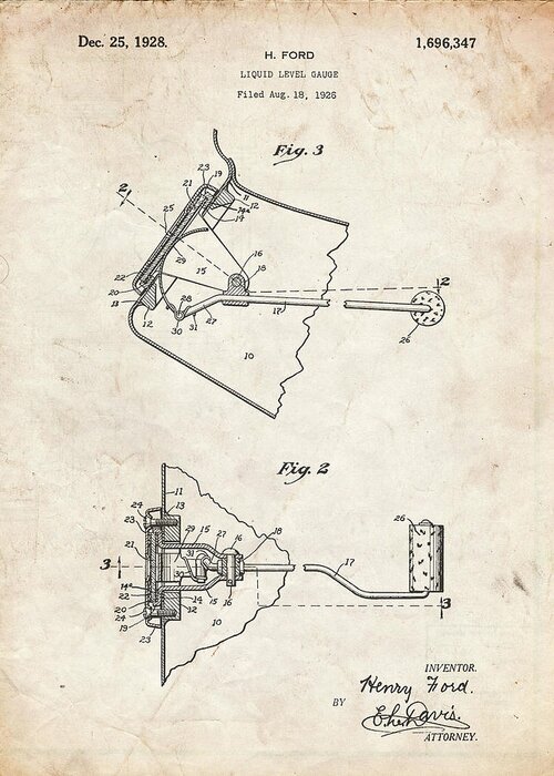Pp845-vintage Parchment Ford Liquid Gauge Patent Poster Greeting Card featuring the digital art Pp845-vintage Parchment Ford Liquid Gauge Patent Poster by Cole Borders