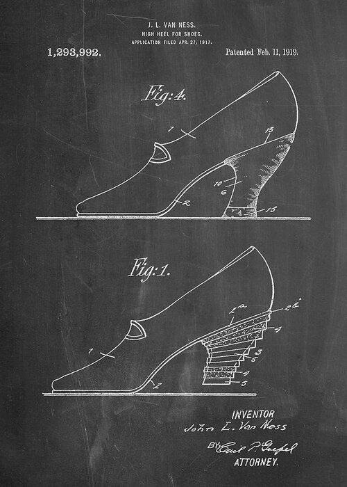 Pp879-chalkboard High Heel Shoes 1919 Patent Poster Greeting Card featuring the digital art Pp879-chalkboard High Heel Shoes 1919 Patent Poster by Cole Borders