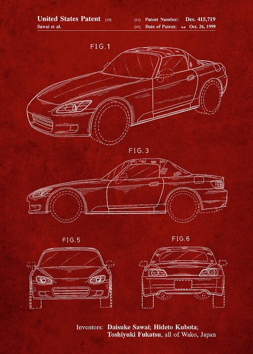 Pp882-burgundy Honda S2000 Patent Poster Greeting Card featuring the digital art Pp882-burgundy Honda S2000 Patent Poster by Cole Borders