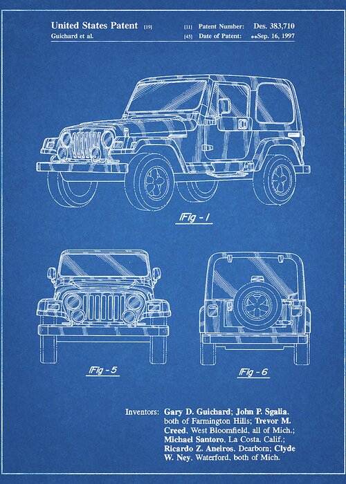 Pp899-blueprint Jeep Wrangler 1997 Patent Poster Greeting Card featuring the digital art Pp899-blueprint Jeep Wrangler 1997 Patent Poster by Cole Borders