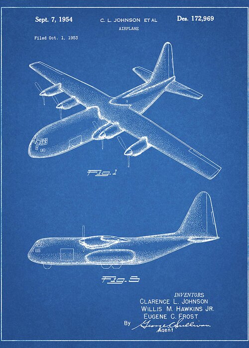 Pp943-blueprint Lockheed C-130 Hercules Airplane Patent Poster Greeting Card featuring the digital art Pp943-blueprint Lockheed C-130 Hercules Airplane Patent Poster by Cole Borders