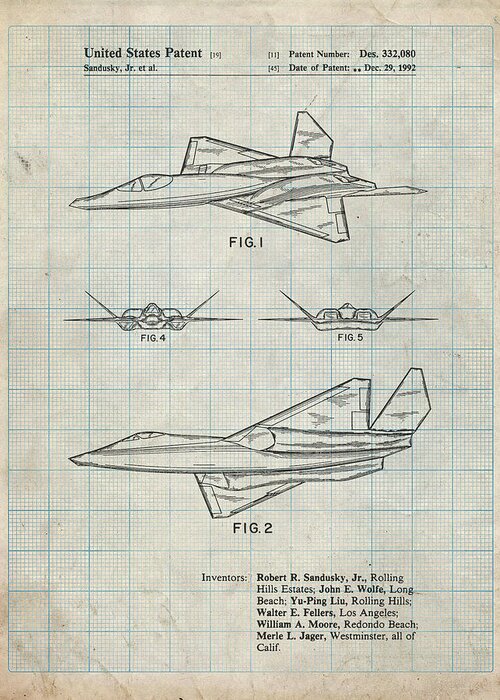 Pp972-antique Grid Parchment Northrop F-23 Fighter Stealth Plane Patent Greeting Card featuring the digital art Pp972-antique Grid Parchment Northrop F-23 Fighter Stealth Plane Patent by Cole Borders
