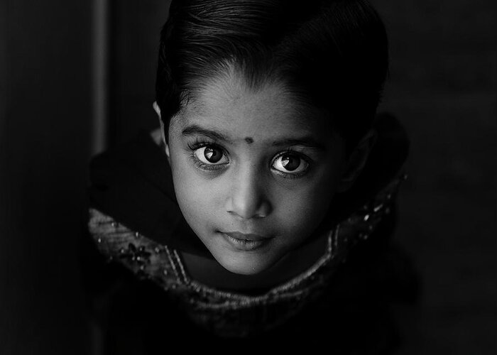 Child Greeting Card featuring the photograph Pradeepa Black And White by Praveenkumar Palanichamy