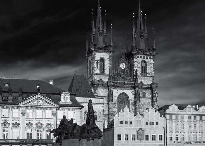 Prague Greeting Card featuring the photograph Prague Old Town Square, Czech Republic - Monochrome by Philip Preston