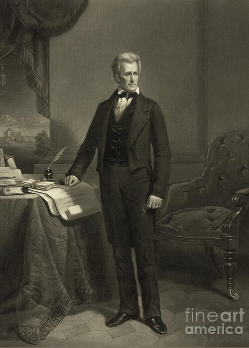 Andrew Jackson Greeting Card featuring the drawing President Andrew Jackson, circa 1860 engraving by Alexander Hay Ritchie