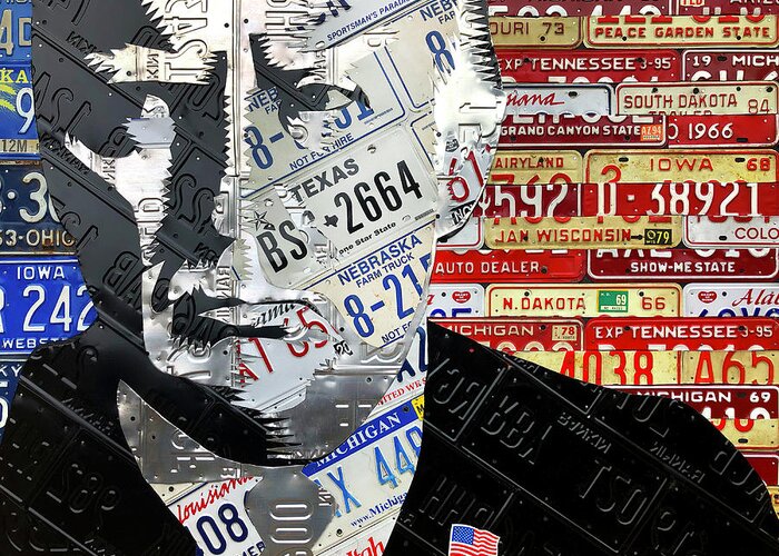 President Greeting Card featuring the mixed media President Donald Trump License Plate Art Recycled Metal Portrait by Design Turnpike