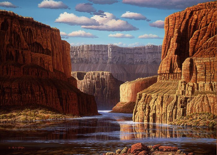 Canyon (possibly Grand Canyon) Greeting Card featuring the painting Pristine Sanctuary by R W Hedge