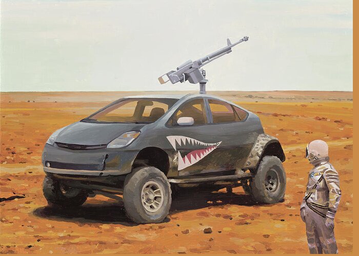 Astronaut Greeting Card featuring the painting Prius Road Machine by Scott Listfield