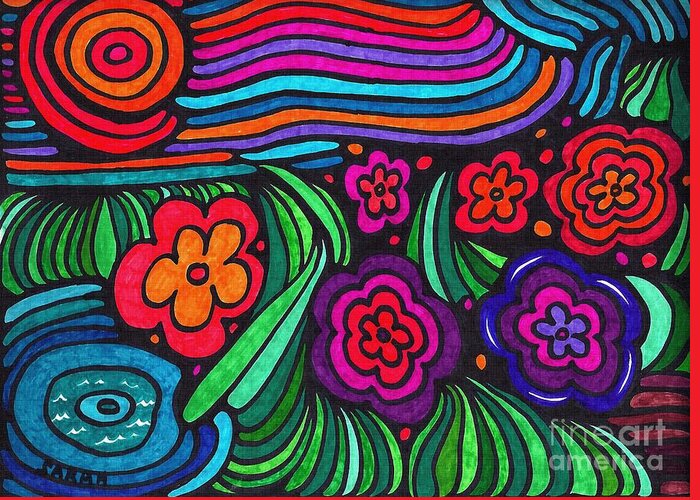 Psychedelic Greeting Card featuring the drawing Psychedelic Garden by Sarah Loft