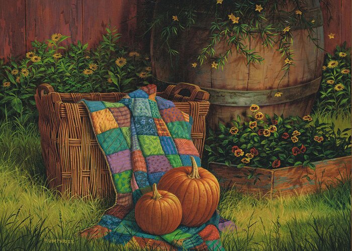 Michael Humphries Greeting Card featuring the painting Pumpkins and Patches by Michael Humphries