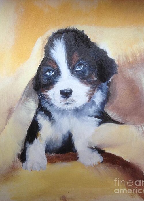 Puppy Greeting Card featuring the painting Puppy .... Love Me by Lizzy Forrester