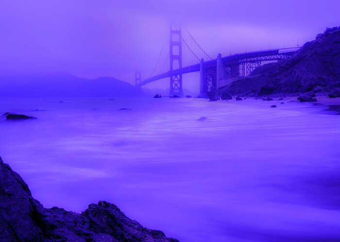S.f. Greeting Card featuring the photograph Purple Golden Gate Fog by Mike Long