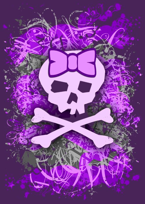 Purple Greeting Card featuring the digital art Purple Girly Skull Graphic by Roseanne Jones