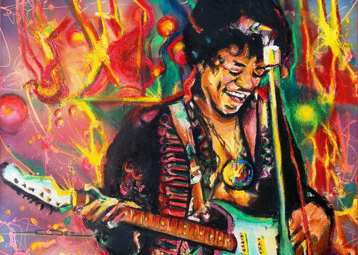 Jimi Hendrix Greeting Card featuring the painting Purple Haze by Eric Dee