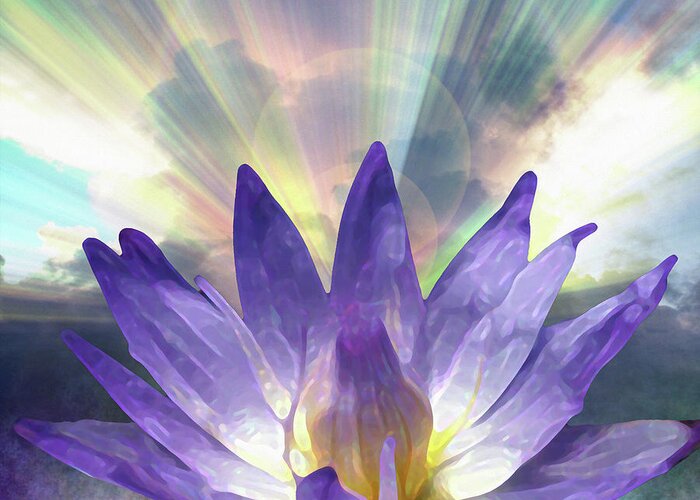 Abstract Greeting Card featuring the digital art Purple Lotus by Bruce Rolff