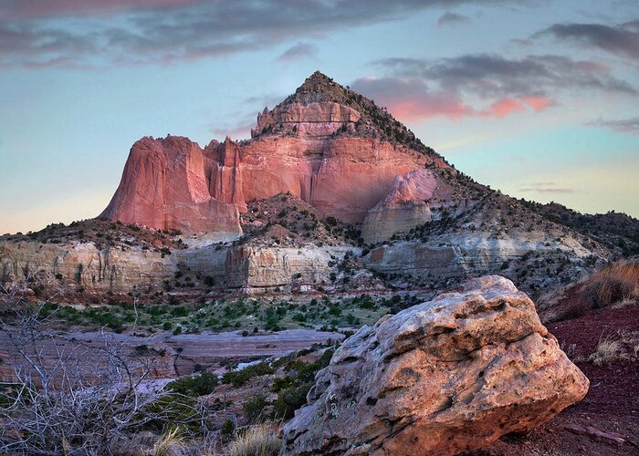 00559668 Greeting Card featuring the photograph Pyramid Mountain Sunrise, Red Rock State Park, New Mexico by Tim Fitzharris