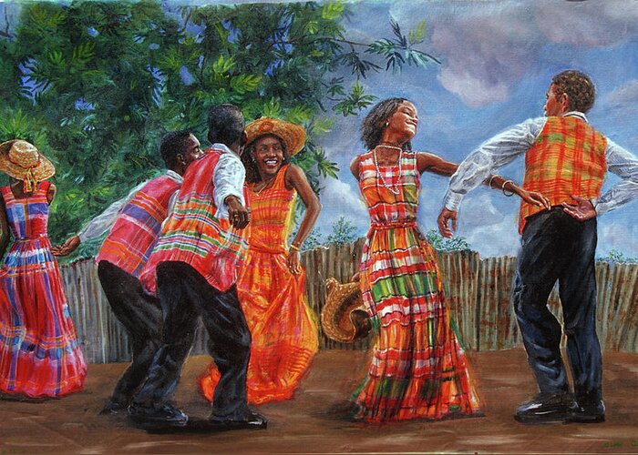 Caribbean Greeting Card featuring the painting Quadrille by Jonathan Gladding