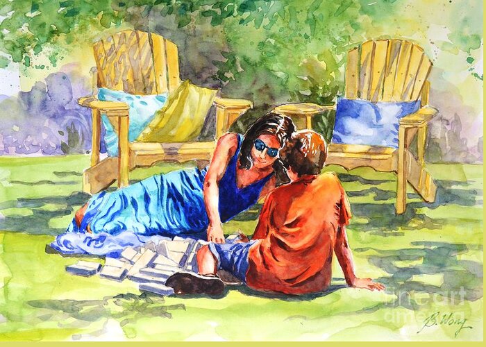 Mother And Son Greeting Card featuring the painting Quality Time by Betty M M Wong